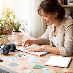 Mataia Gunampalli planning customer research at a home office desk